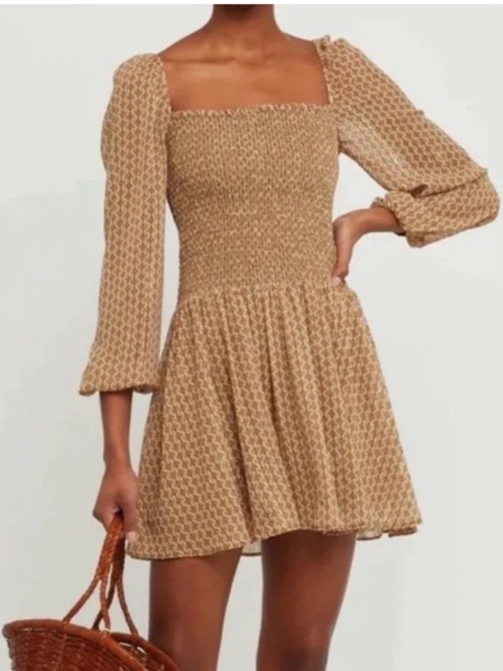 Kourt Portia Long Sleeve Smocked Mini Dress